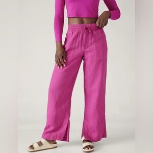 Athleta Retreat Linen Mid Rise Wide Leg Pant Iceplant Pink